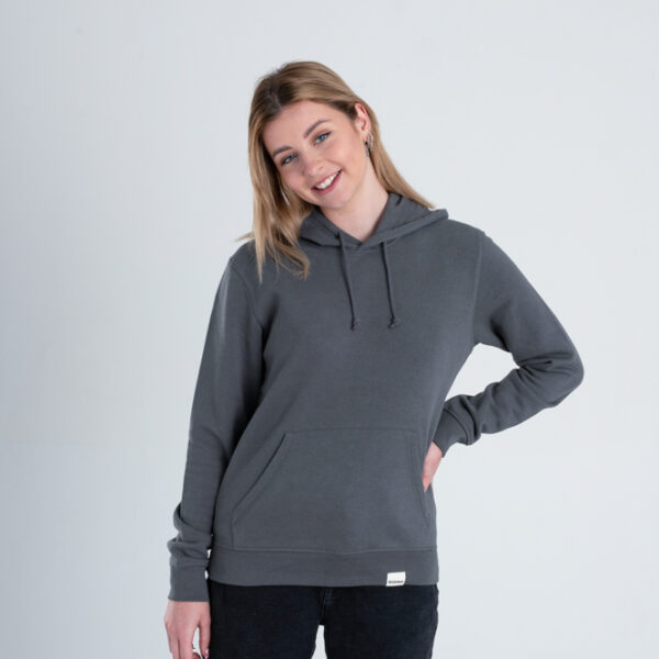 Duurzame hoodie trui Antraciet voorkant vrouw