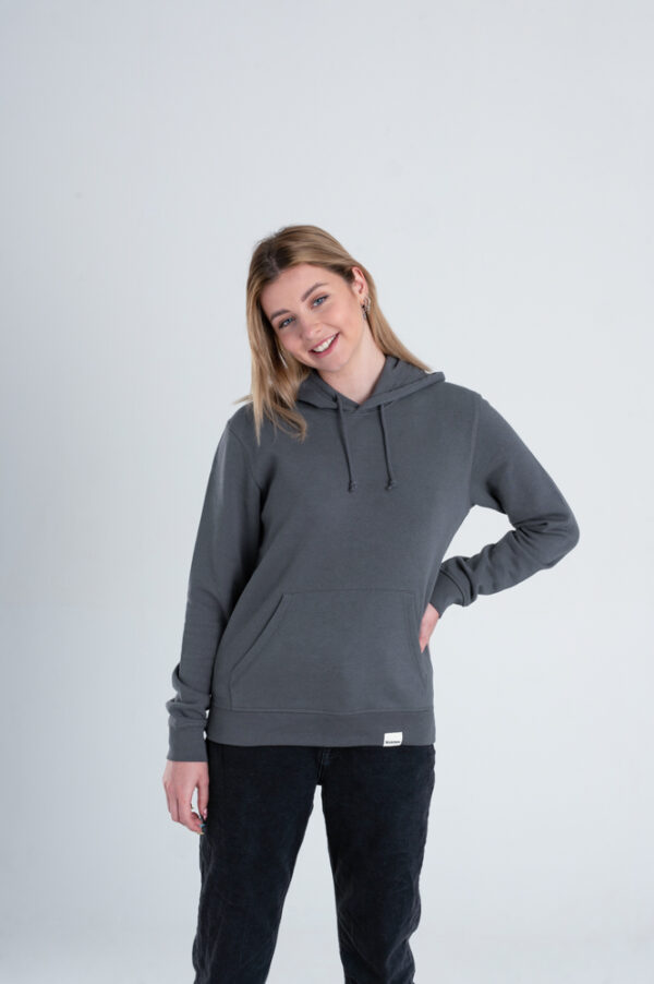 Duurzame hoodie trui Antraciet voorkant vrouw