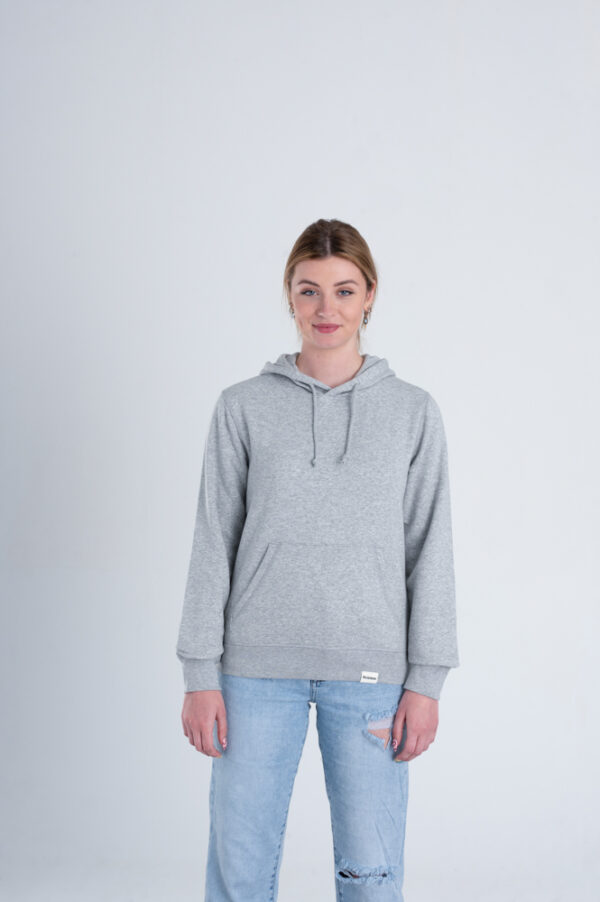 Duurzame hoodie trui Grijs voorkant vrouw