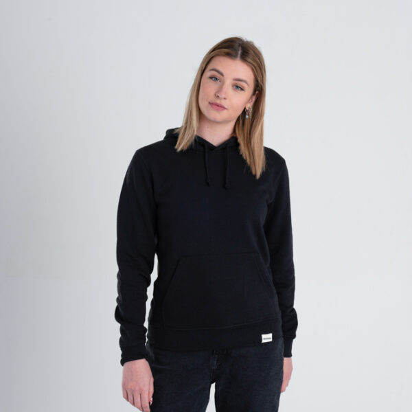 Duurzame hoodie trui Zwart voorkant vrouw