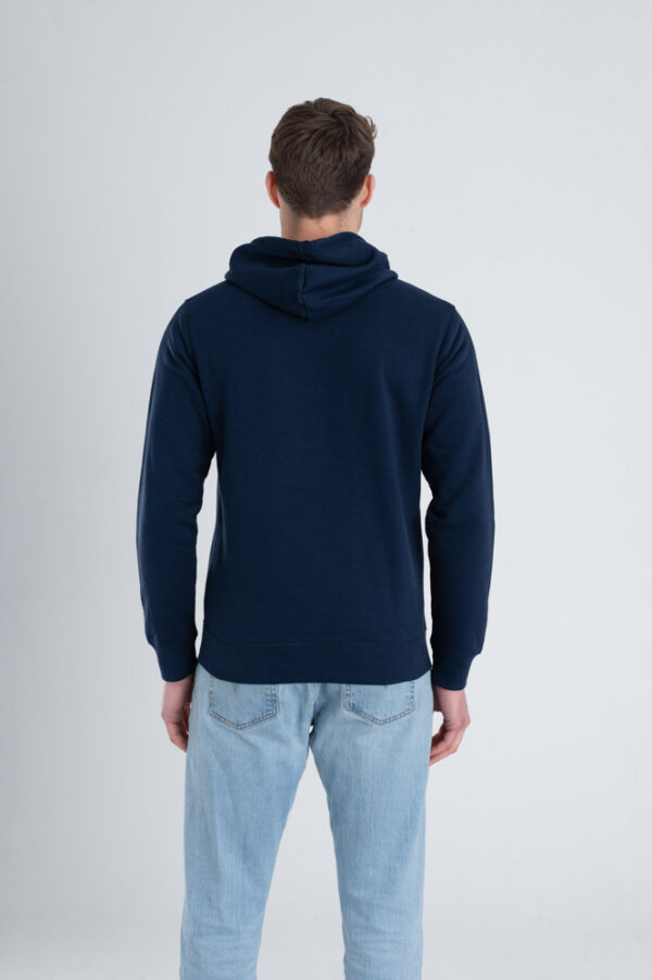 Duurzame hoodie trui Marineblauw achterkant man