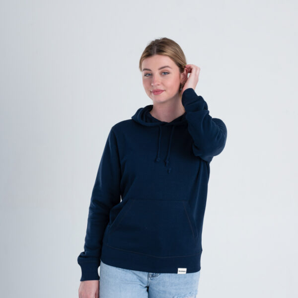 Duurzame hoodie trui Marineblauw voorkant vrouw