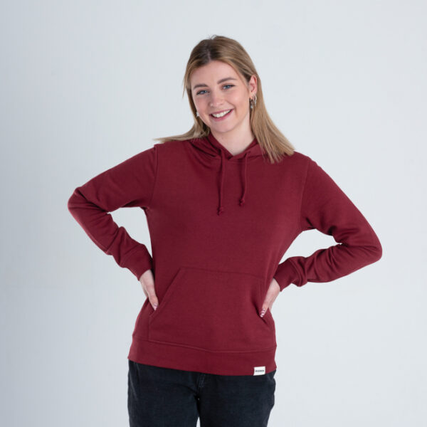 Duurzame hoodie trui Bordeaux rood voorkant vrouw