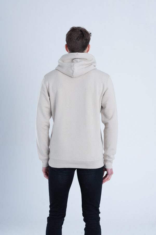 Duurzame premium hoodie trui Zandkleurig achterkant man