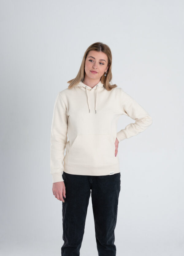 Duurzame premium hoodie trui Gebroken wit (ruw) voorkant vrouw