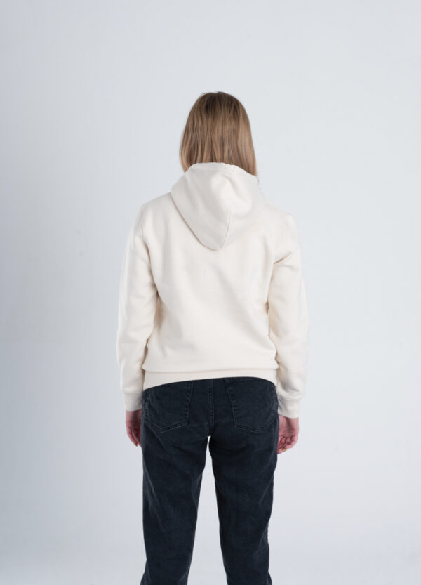 Duurzame premium hoodie trui Gebroken wit (ruw) achterkant vrouw