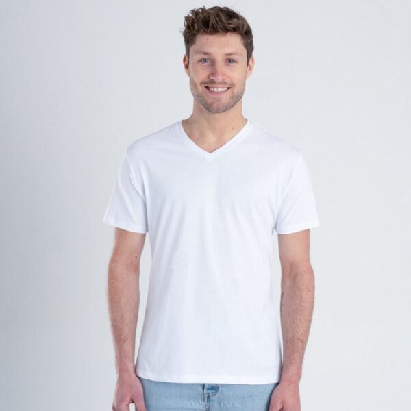 Duurzaam ondershirt / sportshirt met V-hals wit voorkant man