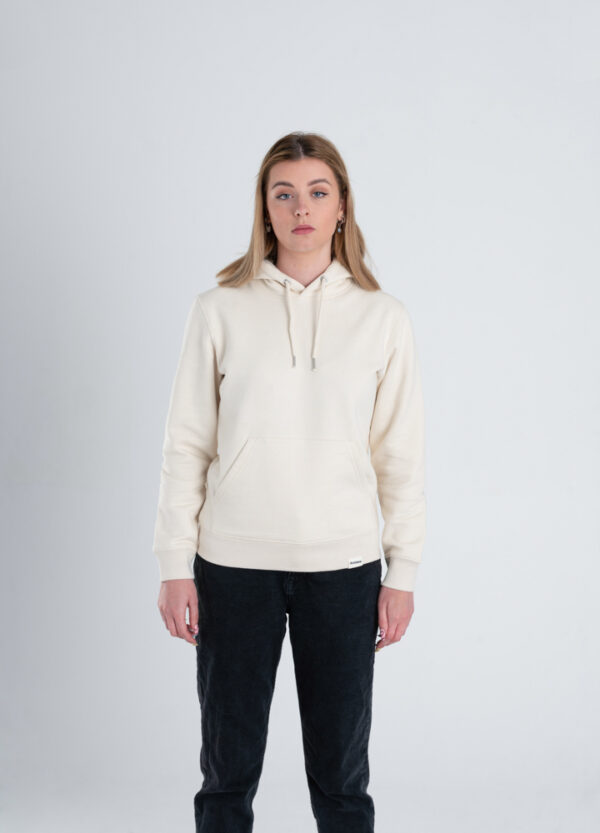 Duurzame premium hoodie trui Gebroken wit (ruw) voorkant vrouw