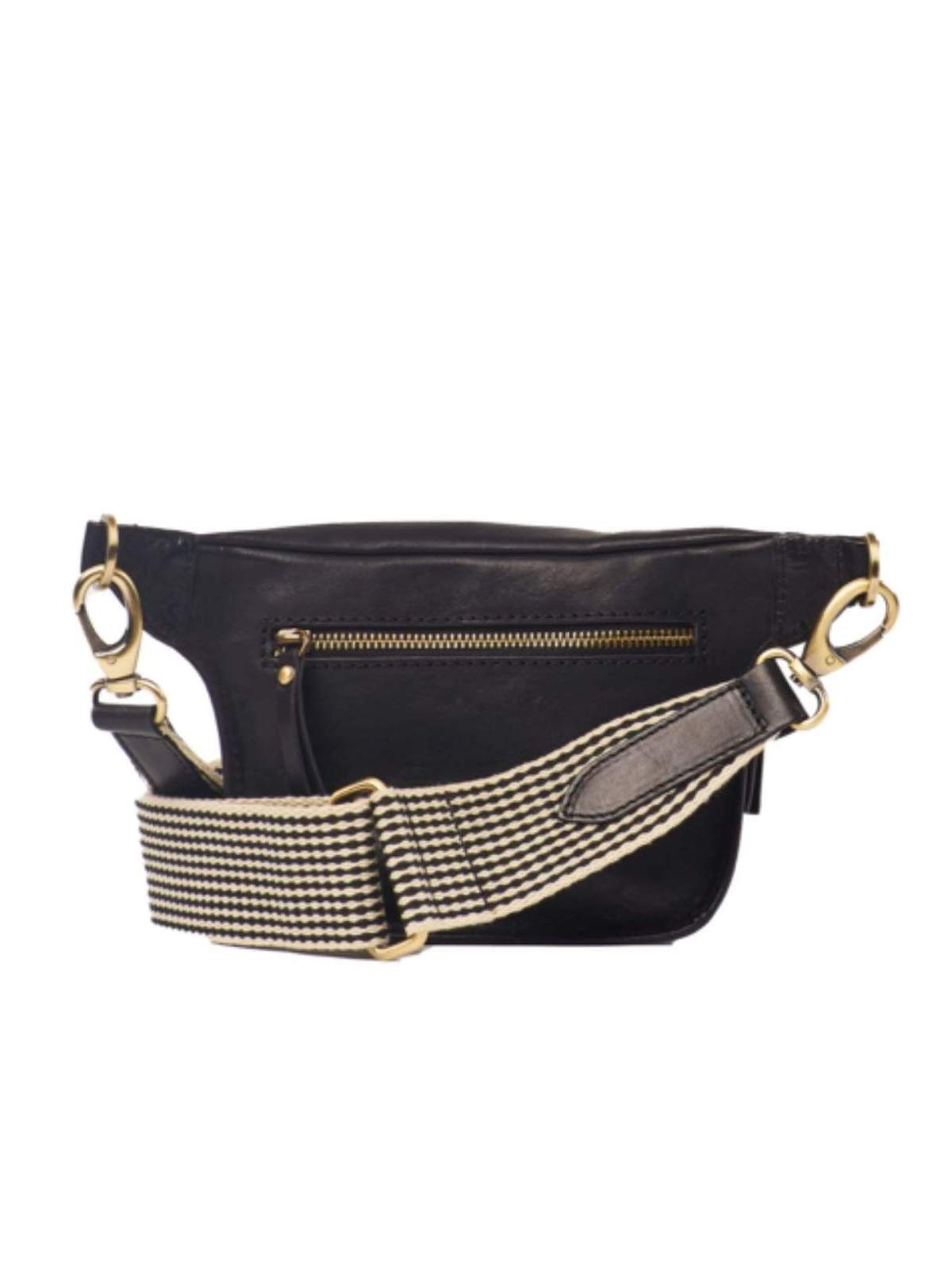 black leather bum bag womens